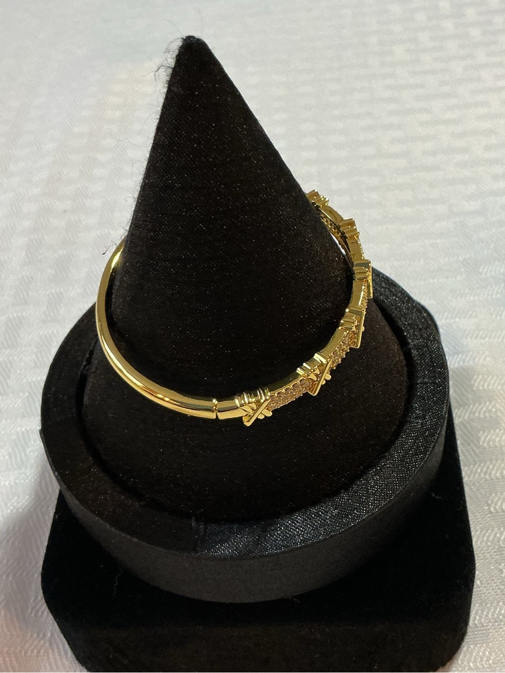 Pave’ Micro Rhinestone “X” Cross Style Gold Tone Bangle Bracelet - Picture 5 of 6